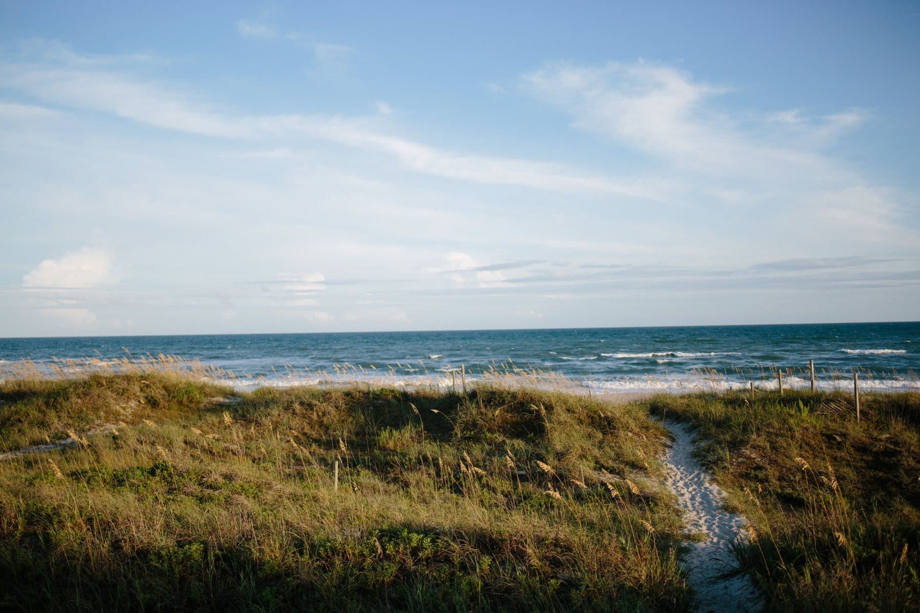 Sandy dune path leading to the Atlantic Ocean in North Carolina